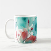 Turquoise blauw Rode Waterverf Spring Flowers Koffiemok (Links)