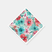Turquoise blauw Rode Waterverf Spring Flowers Servet (Hoek)