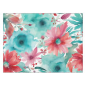 Turquoise blauw Rode Waterverf Spring Flowers Tafelkleed (Voorkant (Horizontaal))