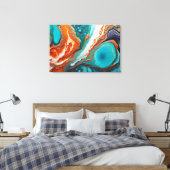 Turquoise blauw, roest en goudverf abstract canvas afdruk (Insitu (Slaapkamer))