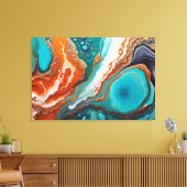 Turquoise blauw, roest en goudverf abstract canvas afdruk (Insitu (Woonkamer))