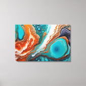 Turquoise blauw, roest en goudverf abstract canvas afdruk (Voorkant)
