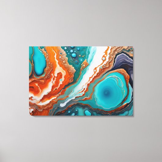 Turquoise blauw, roest en goudverf abstract canvas afdruk (Voorkant)