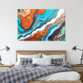 Turquoise blauw, roest en goudverf abstract canvas afdruk (Insitu (Slaapkamer))