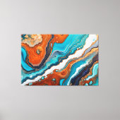 Turquoise blauw, roest en goudverf abstract canvas afdruk (Voorkant)