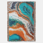 Turquoise blauw, roest en goudverf abstract deken (Voorkant Verticaal)