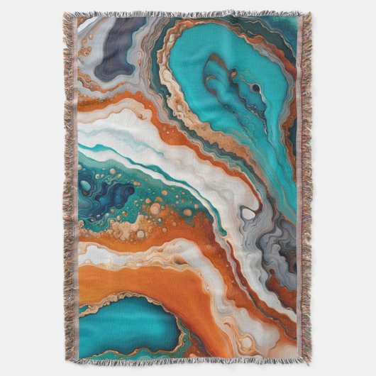 Turquoise blauw, roest en goudverf abstract deken (Voorkant Verticaal)