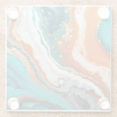 Turquoise blauw, roest en goudverf abstract glazen onderzetter (Achterkant)