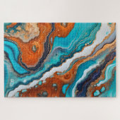 Turquoise blauw, roest en goudverf abstract legpuzzel (Horizontaal)