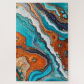 Turquoise blauw, roest en goudverf abstract legpuzzel (Verticaal)