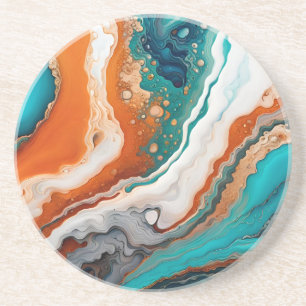 Turquoise blauw, roest en goudverf abstract zandsteen onderzetter