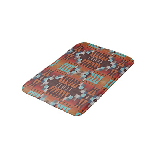 Turquoise Blauw Roest Sinaasappel Rood Bruin Triba Badmat (Gekanteld)