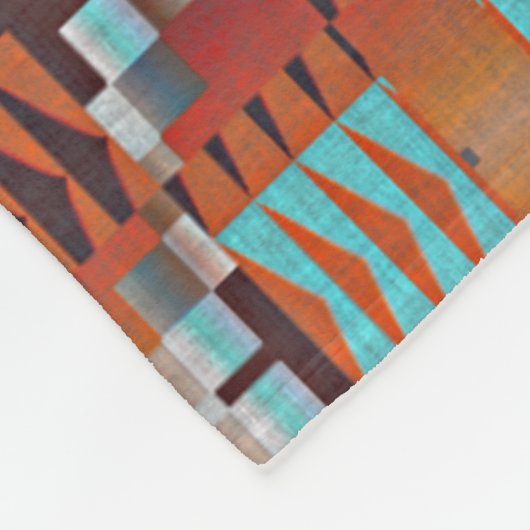 Turquoise Blauw Roest Sinaasappel Rood Bruin Triba Fleece Deken (Hoek)