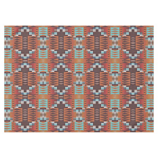 Turquoise Blauw Roest Sinaasappel Rood Bruin Triba Tafelkleed (Voorkant (Horizontaal))