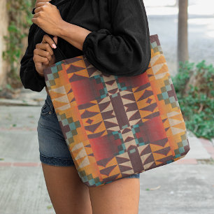Turquoise Blauw Rood Bruin Oranje Tribale Kunst Pa Tote Bag