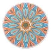Turquoise Blauw Rood Perzik Sinaasappel Mandala Ro Keramische Knop (Voorkant)