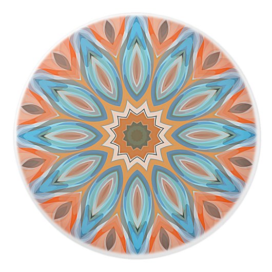 Turquoise Blauw Rood Perzik Sinaasappel Mandala Ro Keramische Knop (Voorkant)