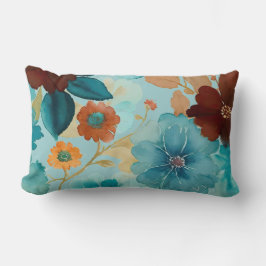 Turquoise blauw, rood, roest en bronzen bloemen kussen