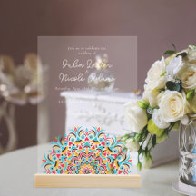 Turquoise Blauw Roze Abstract Mandala Bruiloft
