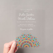 Turquoise Blauw Roze Abstract Mandala Bruiloft Acryl Uitnodigingen (Insitu (Draagbaar))