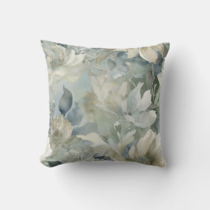 Turquoise Blauw Salie Groen Beige Aquarel Bloem 40 Kussen