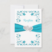 Turquoise blauw, Silver Love Hearts Receptie Kaart (Voorkant)