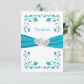 Turquoise blauw, Silver Love Hearts Receptie Kaart (Staand voorkant)