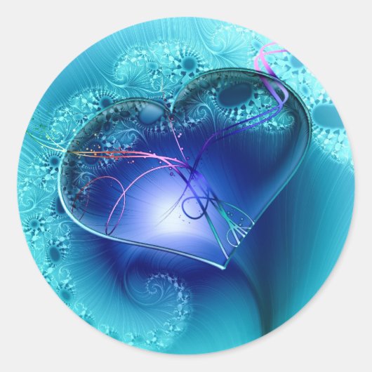 Turquoise Blauw Sparkly Heart Ronde Sticker (Voorkant)