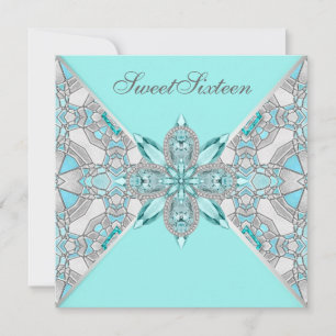 Turquoise Blauw Sweet Sixteen Verjaardagsfeest Kaart