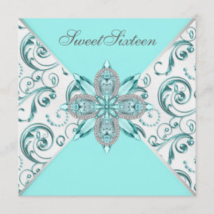 Turquoise Blauw Sweet Sixteen Verjaardagsfeestje Kaart