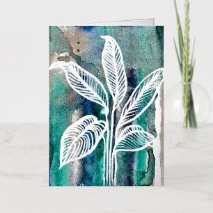 Turquoise Blauw & Teal Modern Botanische Waterverf Folie Wenskaart