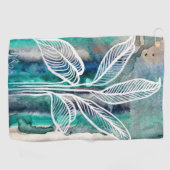 Turquoise Blauw & Teal Modern Botanische Waterverf Golfhanddoek (Horizontaal)