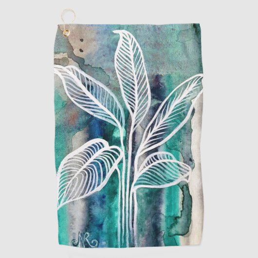 Turquoise Blauw & Teal Modern Botanische Waterverf Golfhanddoek (Voorkant)