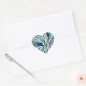 Turquoise Blauw & Teal Modern Botanische Waterverf Hart Sticker (Envelop)