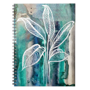 Turquoise Blauw & Teal Modern Botanische Waterverf Notitieboek
