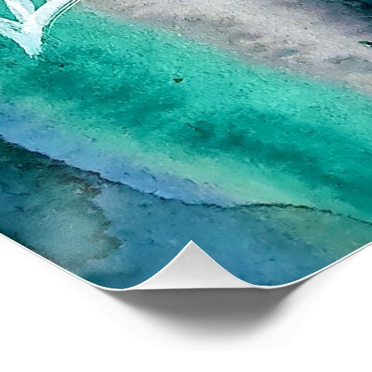 Turquoise Blauw & Teal Modern Botanische Waterverf Perfect Poster (Hoek)