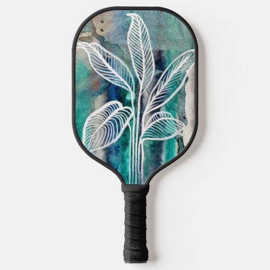Turquoise Blauw & Teal Modern Botanische Waterverf Pickleball Paddle (Voorkant)