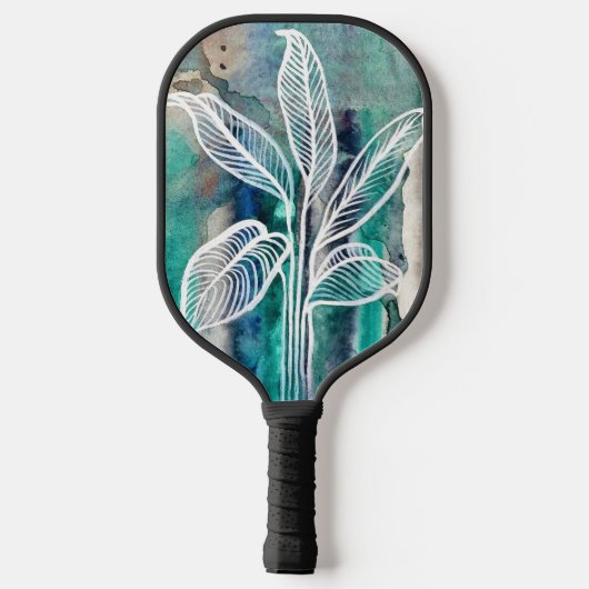 Turquoise Blauw & Teal Modern Botanische Waterverf Pickleball Paddle (Achterkant)