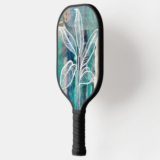 Turquoise Blauw & Teal Modern Botanische Waterverf Pickleball Paddle (Links)
