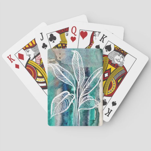 Turquoise Blauw & Teal Modern Botanische Waterverf Pokerkaarten (Achterkant)