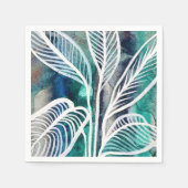 Turquoise Blauw & Teal Modern Botanische Waterverf Servet (Voorkant)