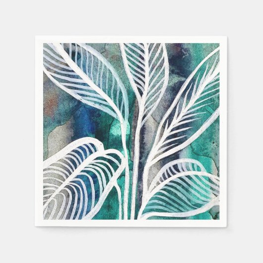 Turquoise Blauw & Teal Modern Botanische Waterverf Servet (Voorkant)