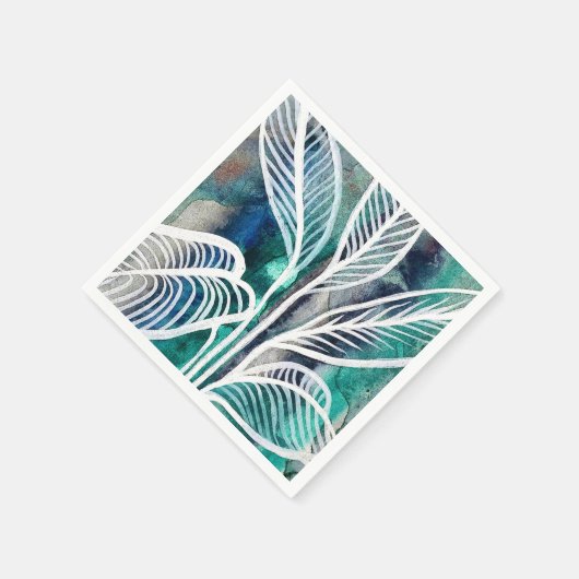Turquoise Blauw & Teal Modern Botanische Waterverf Servet (Hoek)