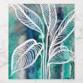 Turquoise Blauw & Teal Modern Botanische Waterverf Wijn Etiket (Enkel label)