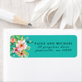 Turquoise Blauw Tropisch Botanisch Terugkeeradres Etiket (Insitu)