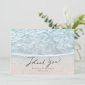 Turquoise Blauw Tropische Oceaan Strand Bruiloft Bedankkaart (Staand voorkant)