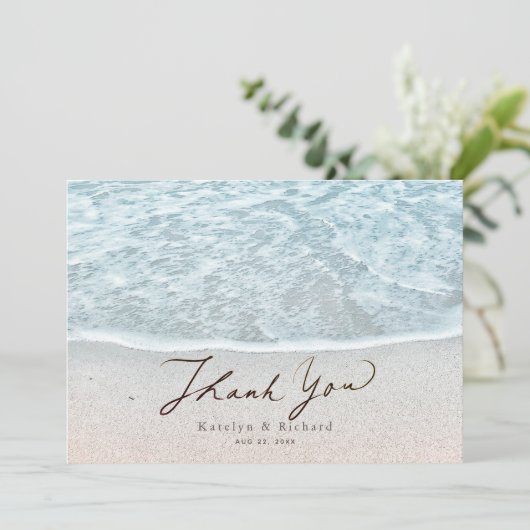Turquoise Blauw Tropische Oceaan Strand Bruiloft Bedankkaart (Staand voorkant)