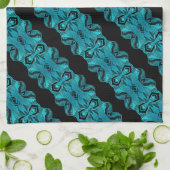 Turquoise Blauw Uniek Patroon/Strepen Theedoek (Gevouwen)