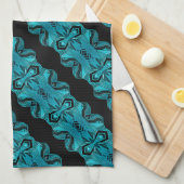 Turquoise Blauw Uniek Patroon/Strepen Theedoek (Quarter Fold)