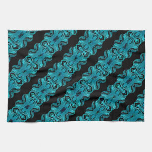 Turquoise Blauw Uniek Patroon/Strepen Theedoek